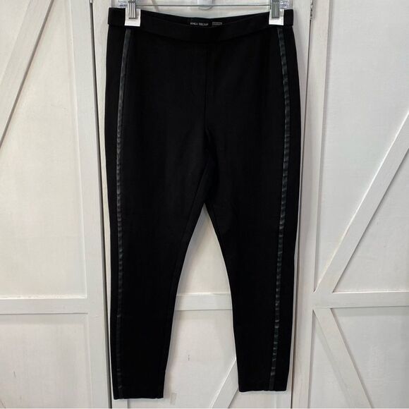 Ivanka Trump Faux Leather Tuxedo Stripe Leggings Pants Black Size Medium - Picture 1 of 11
